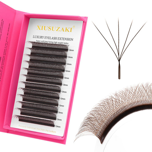 W Lash Extensions Brown 5D Eyelash Extensions W Shape 0.07mm Thickness C Curl Mix 8-15mm Premade Fans Volume Lashes Matte Black Crisscross(W-Brown-5D-0.07-C,8-15mm)