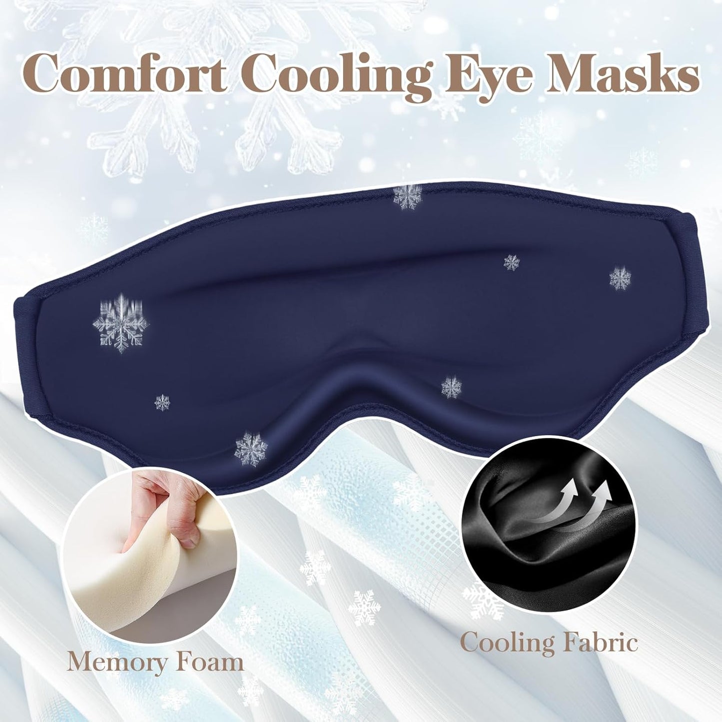 3D Cooling Eye Mask Sleep Mask for Men & Women, 100% Pressure-Free & Light Block-Out Eye Mask for Sleep with Easy Adjustable Strap, Night Eye Cover for Travel, Blue