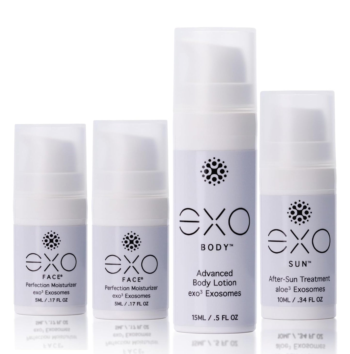 Exoceuticals EXO Travel Kit for Women | Unprecedented Hydration | Innovative Skin Care | 4 travel-sized bottles (1 EXO BODY™, 1 EXO SUN™, 2 EXO FACE®) | 35ML / 1.18 fl oz