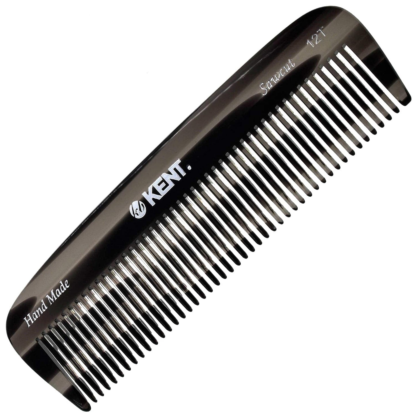 Kent 12T Black Graphite Pocket Comb - Handmade Wide Tooth Hair Comb for Men, Women, and Kids - Travel, Beard, and Mustache Comb - Saw Cut and Hand Polished Made in England