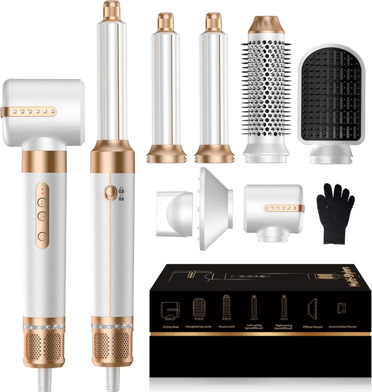 7 in ONE Hair Dryer Brush, Powerful Blow Dryer Brush with Auto- Wrap Curler, Detachable Fast Drying, Volumizing, Curling, Straightening, Ionic Hair Dryer with Diffuser, Hair Styling Tools 100-120V