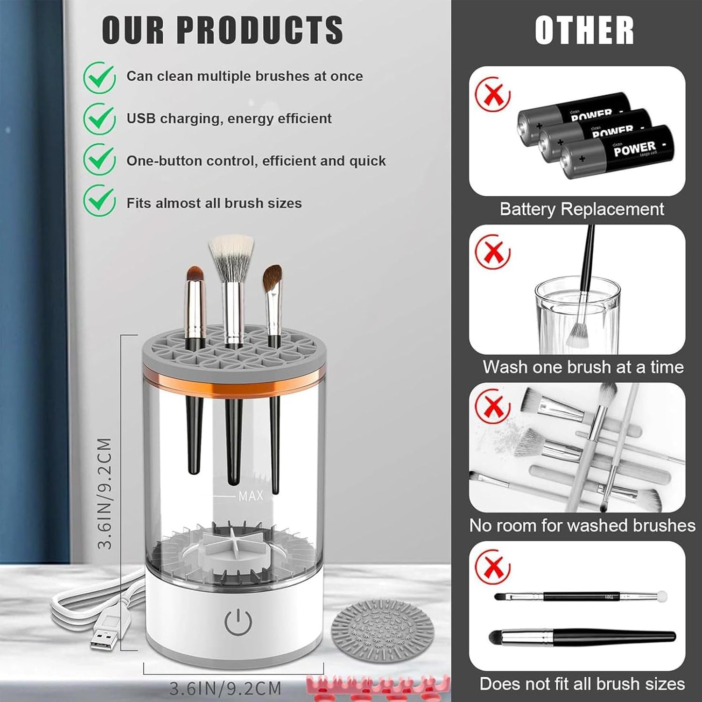 Makeup Brush Cleaner Machine, Portable Electric Makeup Brush Cleaner, Efficient Deep Cleaning Makeup Brushes, Automatic Spinning Make Up Brush Cleaner Fit for All Size Cosmetic Brush (White)