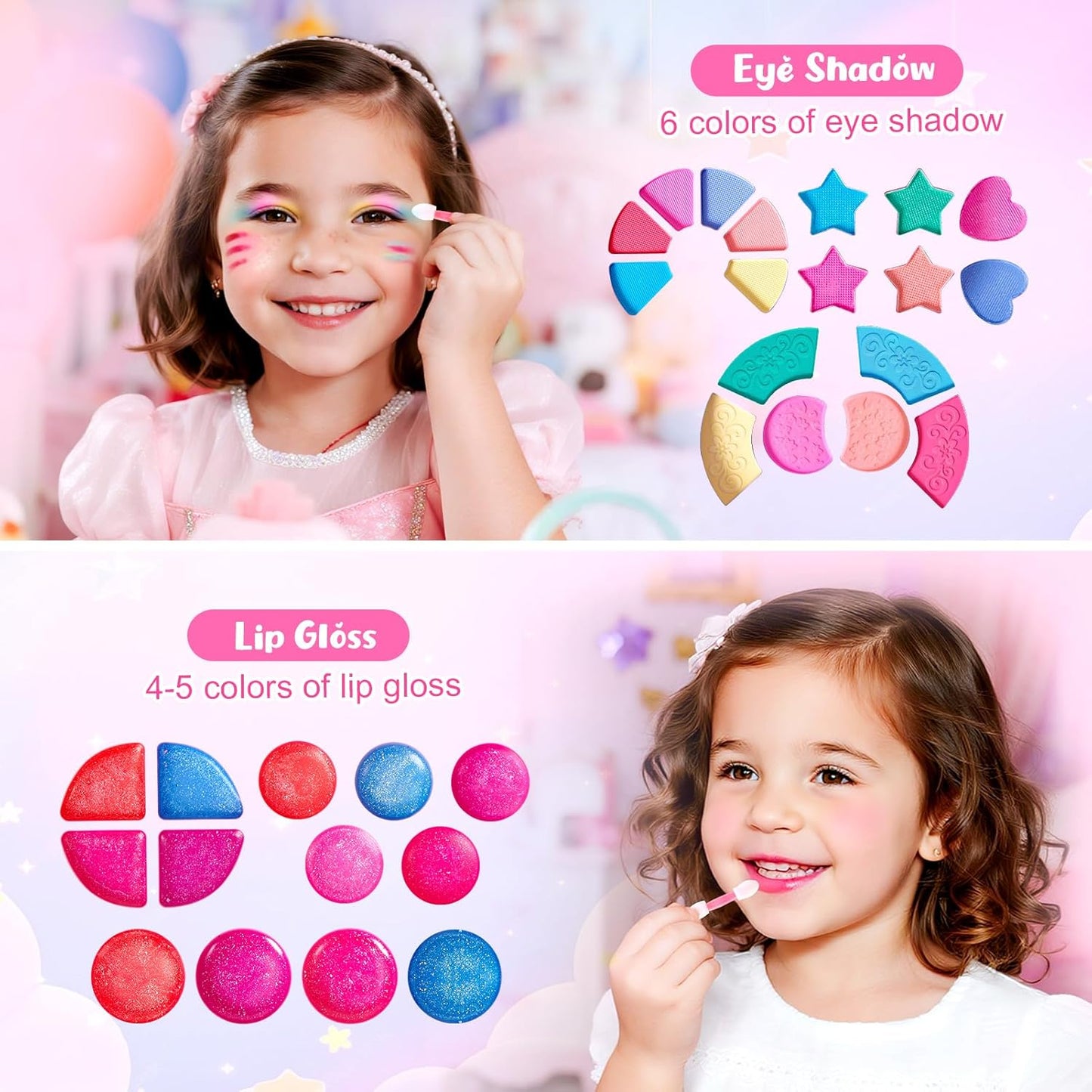 12 Pack Kids Makeup Blind Ball Party Favors - Surprise Cosmetic Blind Balls with Lip Gloss, Eyeshadow & Sponge Blusher (3 Styles, 2 with Mirrors), Party Favors Supplies Gifts for Girls