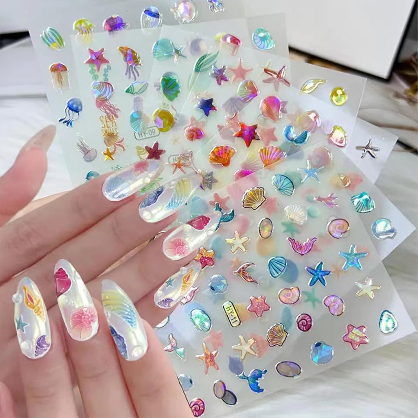 12 Sheets Ocean Nail Stickers Decals Summer Nail Decals for Nail Art 3D Self Adhesive Beach Nail Art Stickers Shellfish Starfish Designs Nail Art Supplies for Women Nail Manicure Decorations