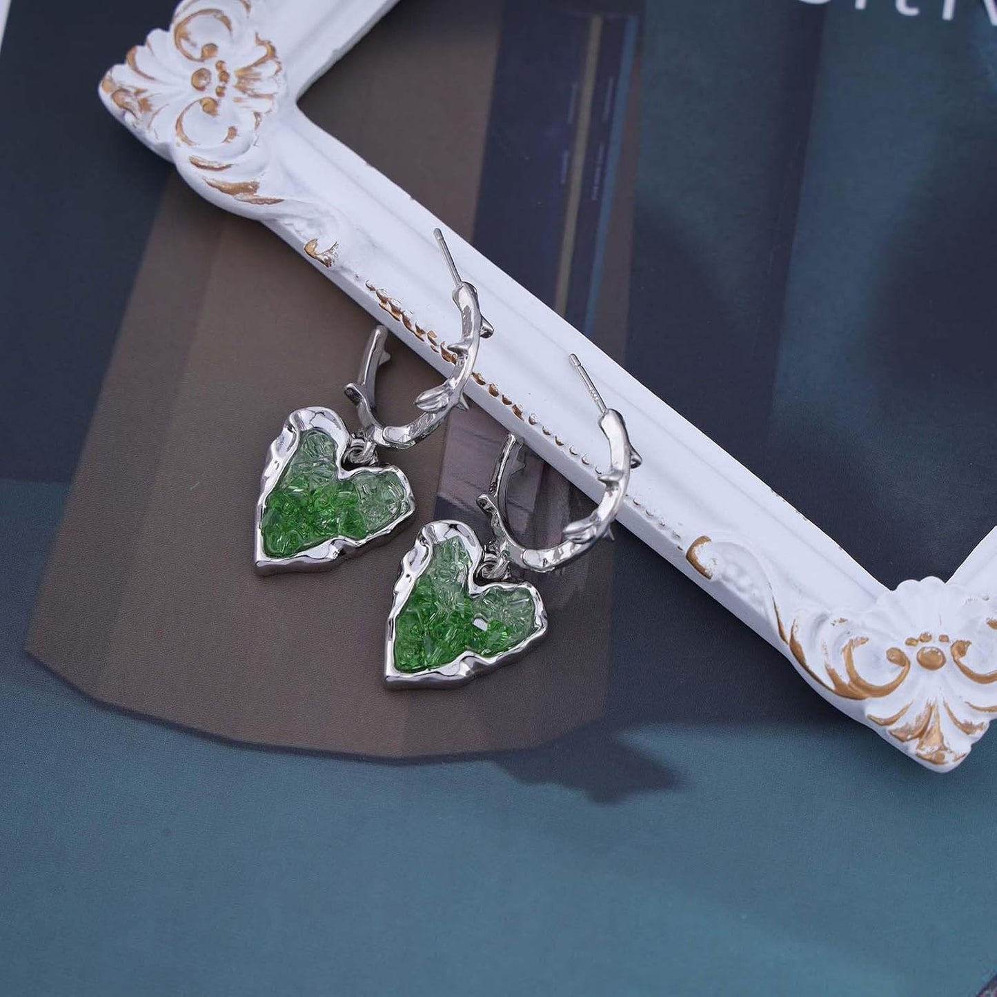 Punk Heart Dangle Earrings Black Onyx Heart Earrings Silver Open Circle Hoop Earrings Gothic Heart Drop Earrings Jewelry for Women