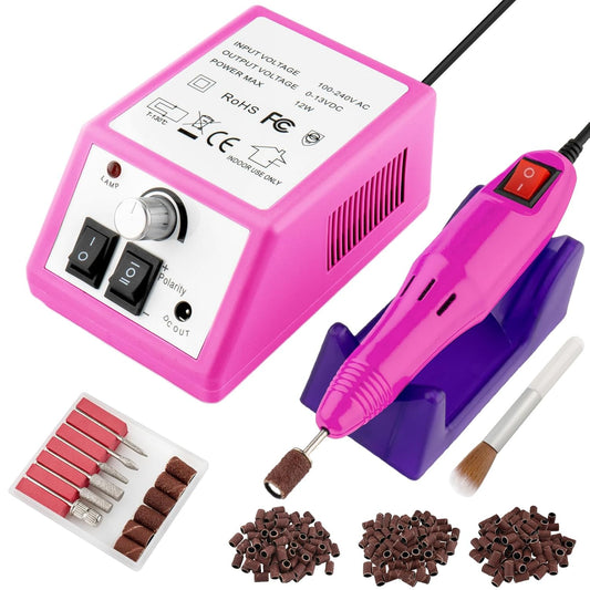 Professional Electric Nail Drill Machine Nails File Kit Manicure Pedicure Set for Acrylic Nail Gel Dip Powder Art Shape Remover Tool Polisher Grinder Low Noise with 156pcs Sanding Bands