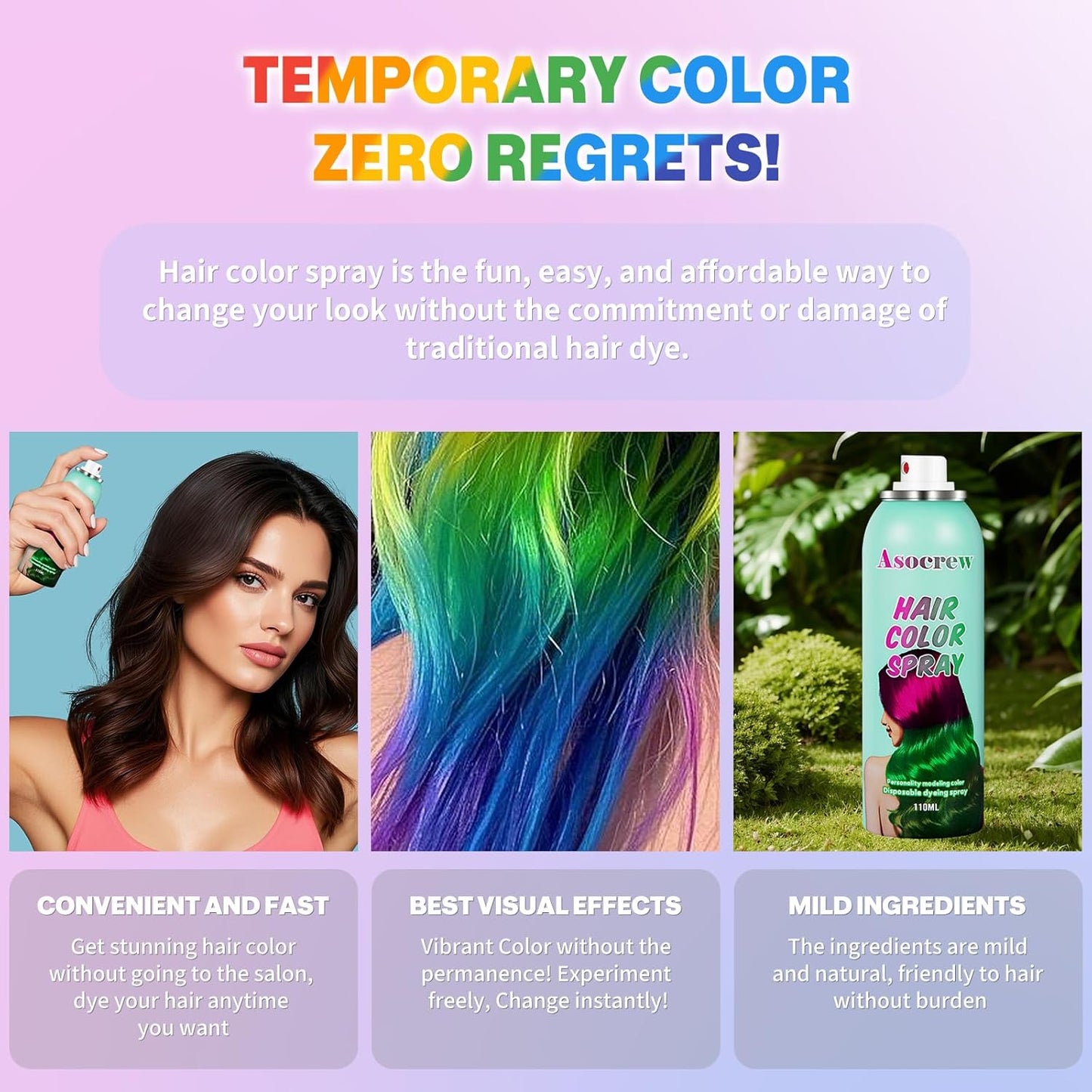 Blue Hair Spray,Hair Color Spray Dye,Temporary Hair Color Spray for Kids Women,Hair Color Dye Pomades,Washable Hair Coloring Natural Color Hair Spray for Party,Halloween,Cosplay(Blue)