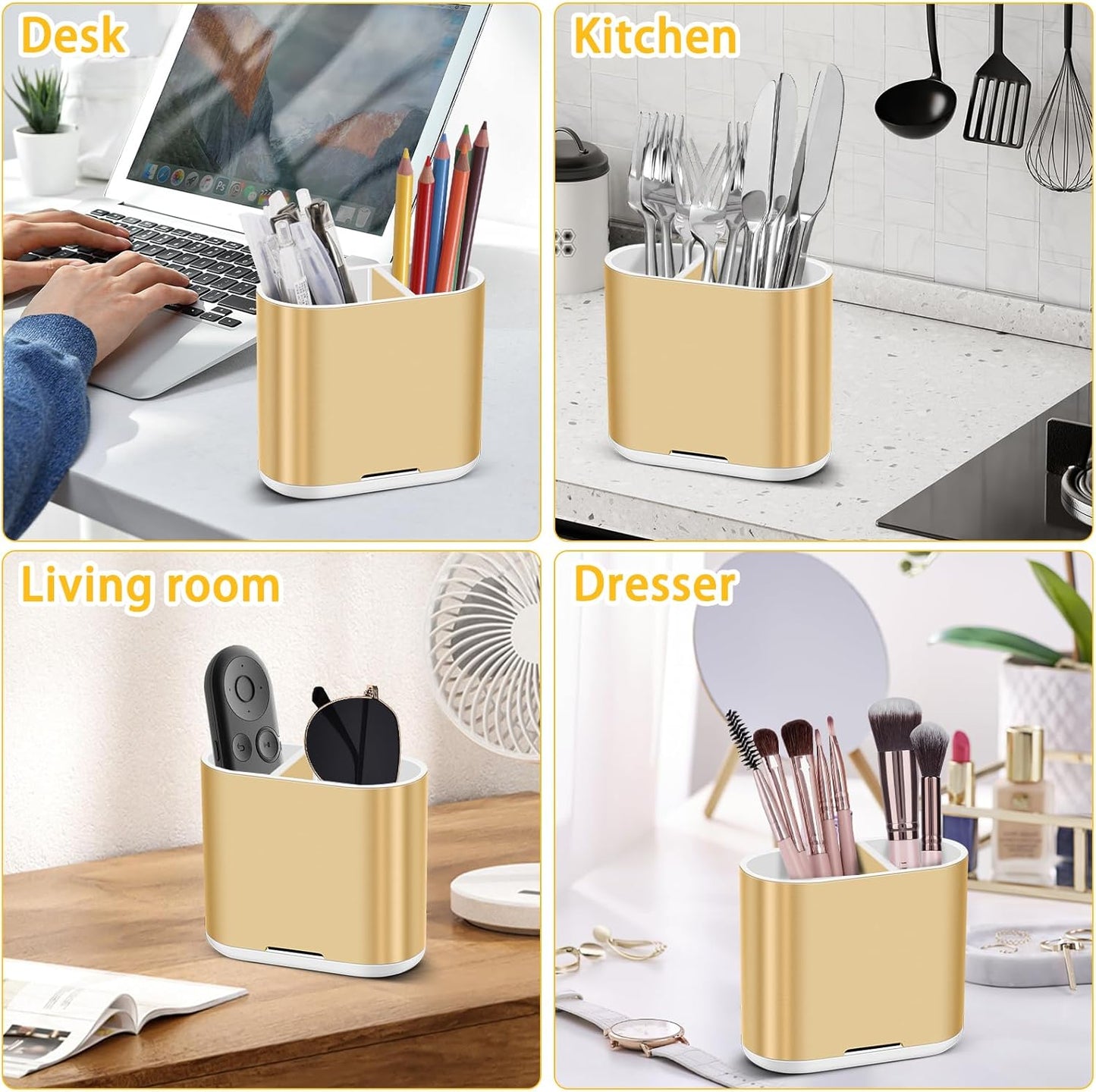 Chintu Toothbrush and Toothpaste Holder with Divider for Bathroom Countertop Organizer, Detachable for Easy Clean,Kids Electric Toothbrush Holders Storage Caddy for Family (Gold)