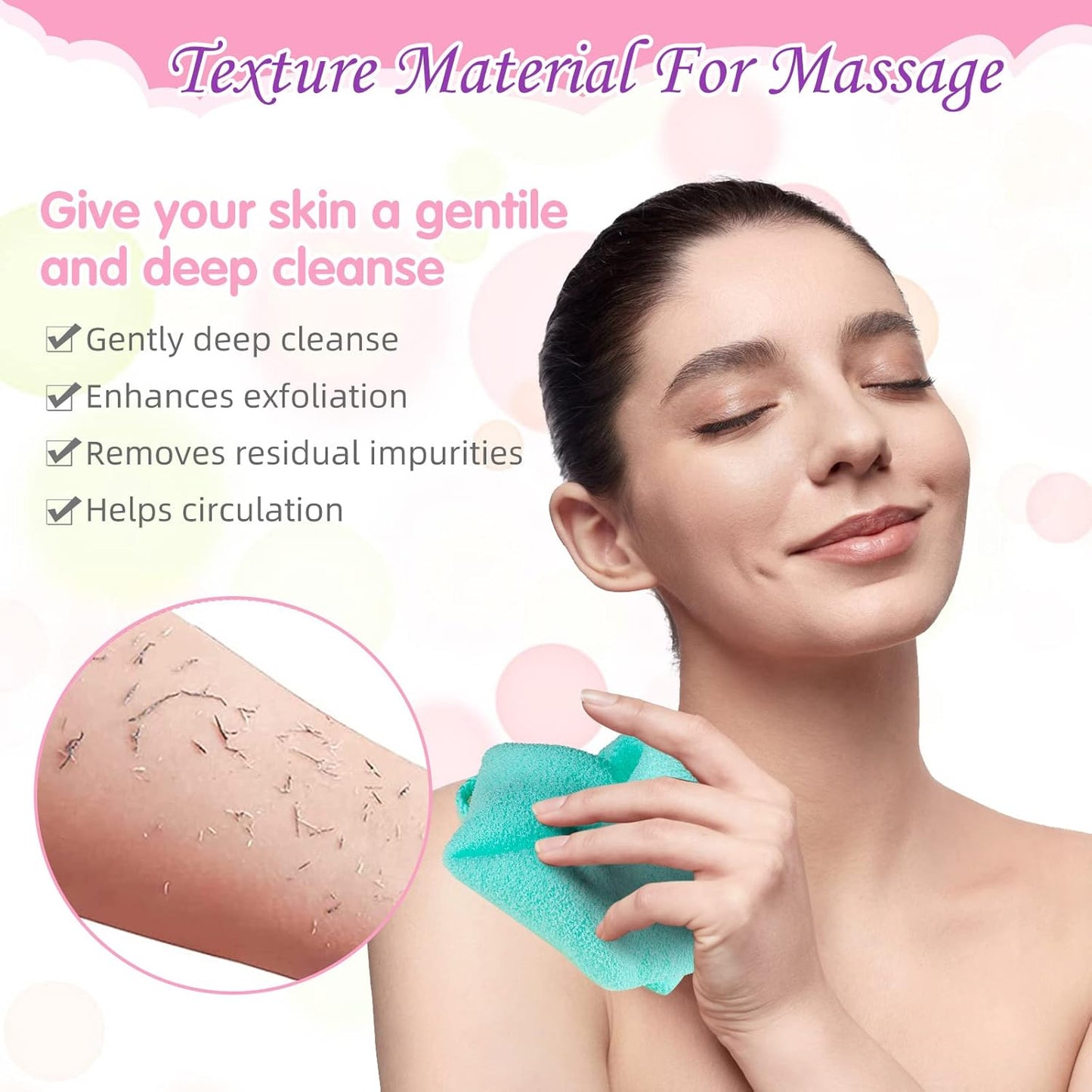 Moukeren Exfoliating Back Scrubber with Handles 4 Pack Nylon Back Exfoliator Extended Length Washers Scrubbers Stretchable Pull Strap Exfoliating Washcloth(Dark Blue, Gray, Beige, Pink)