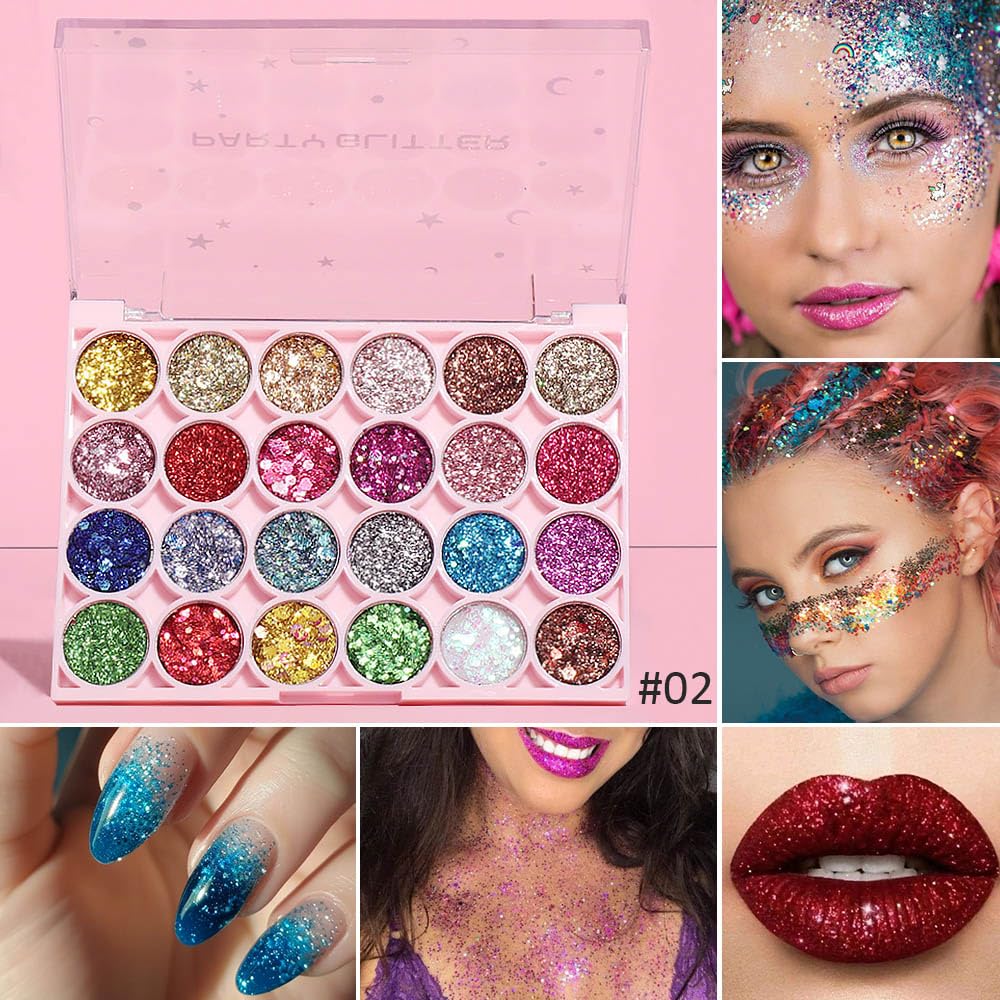 evpct 24 Colors Glitter Eyeshadows Palette Makeup for Women, Black White Pink Green Blue Rainbow Sparkle Neon Metallic Shimmer Shiny Eyeshadow Palette, Body Pressed Eye Shadow Glitter Palettes Makeup