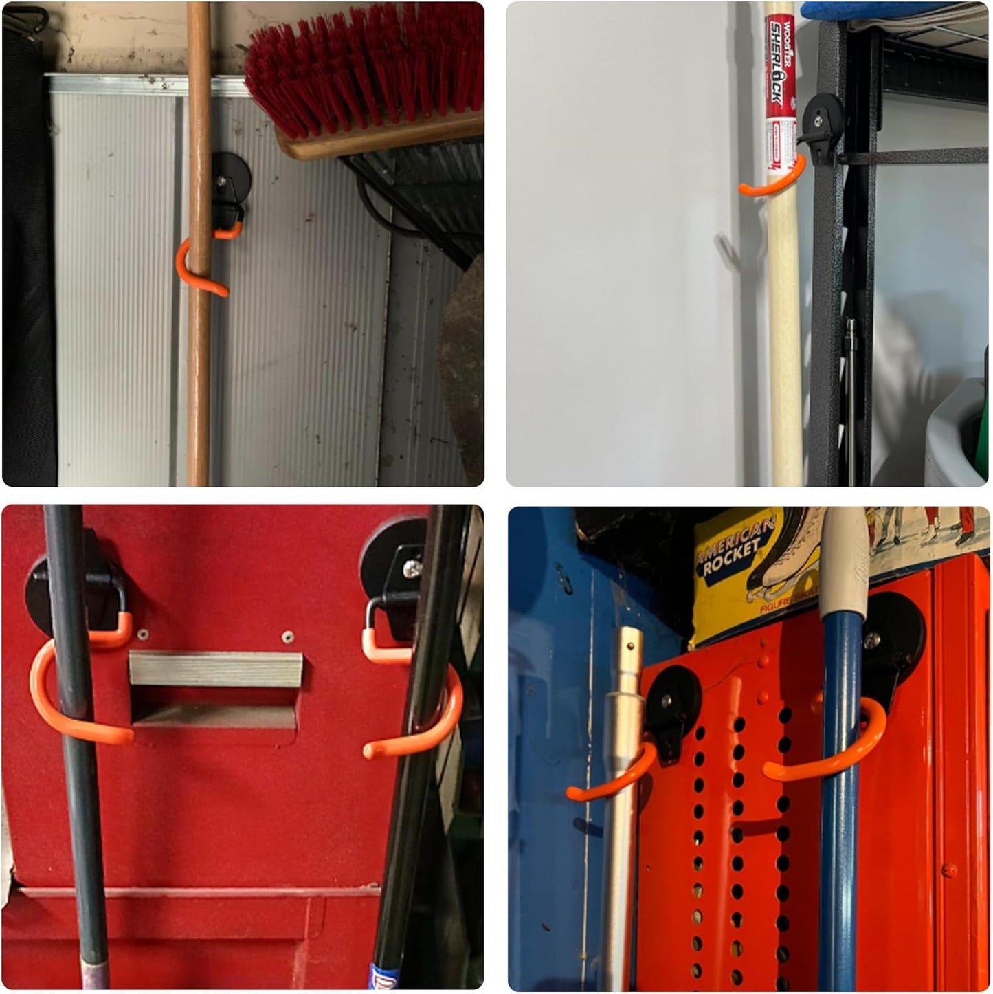 MUTUACTOR Magnetic Broom Holder,Non-Slip Garage Storage Hooks Heavy Duty,Strong Metal Hooks Magnetic Tools Holder for Snow Shovels Garage Racks Garden Hoes in Garden Warehouse(2Pack,Orange)