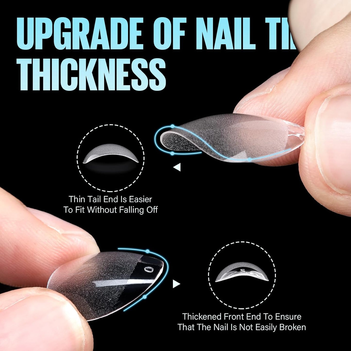 TOMICCA Short Almond Nail Tips, 504Pcs Soft Acrylic Nail Tips, 12 Sizes Pre-Shaped Half Matte Fake Clear Gelly Tips, Press on Acrylic Nails for Nail Extension DIY Nail Salon