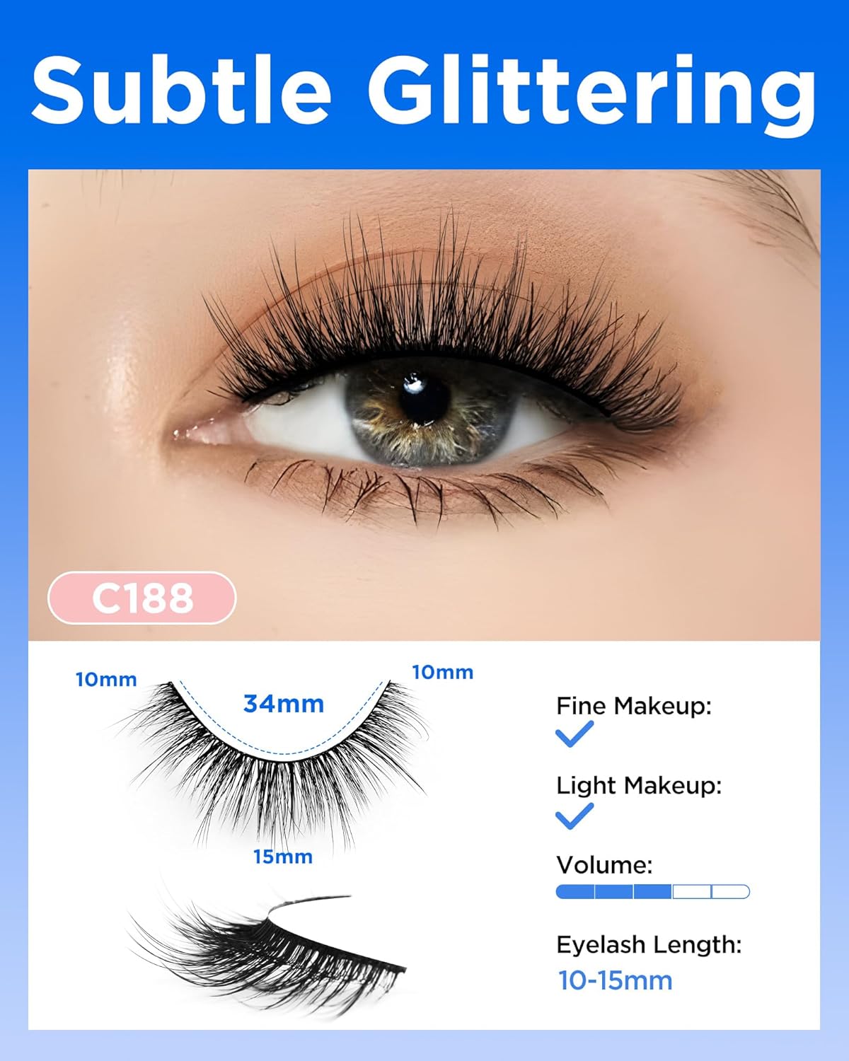 BEYELIAN False Eyelashes 14 Pairs Eye Lashes 10-15mm Strip Lash Pack Soft 3D Volume Faux Mink Lashes That Look Like Extensions C188