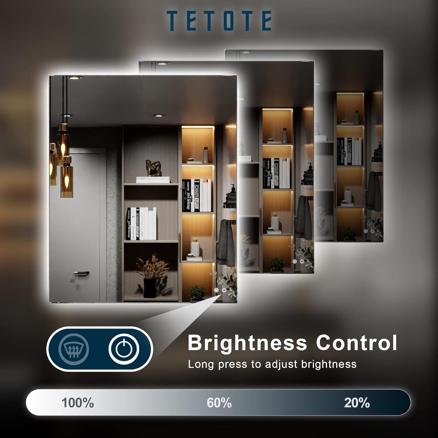 TETOTE 30x36 Inch LED Backlit Bathroom Mirror with Lights,Anti-Fog,Dimmable Lighted Mirror(Horizontal/Vertical) Wall Mounted Vanity Mordern Mirror