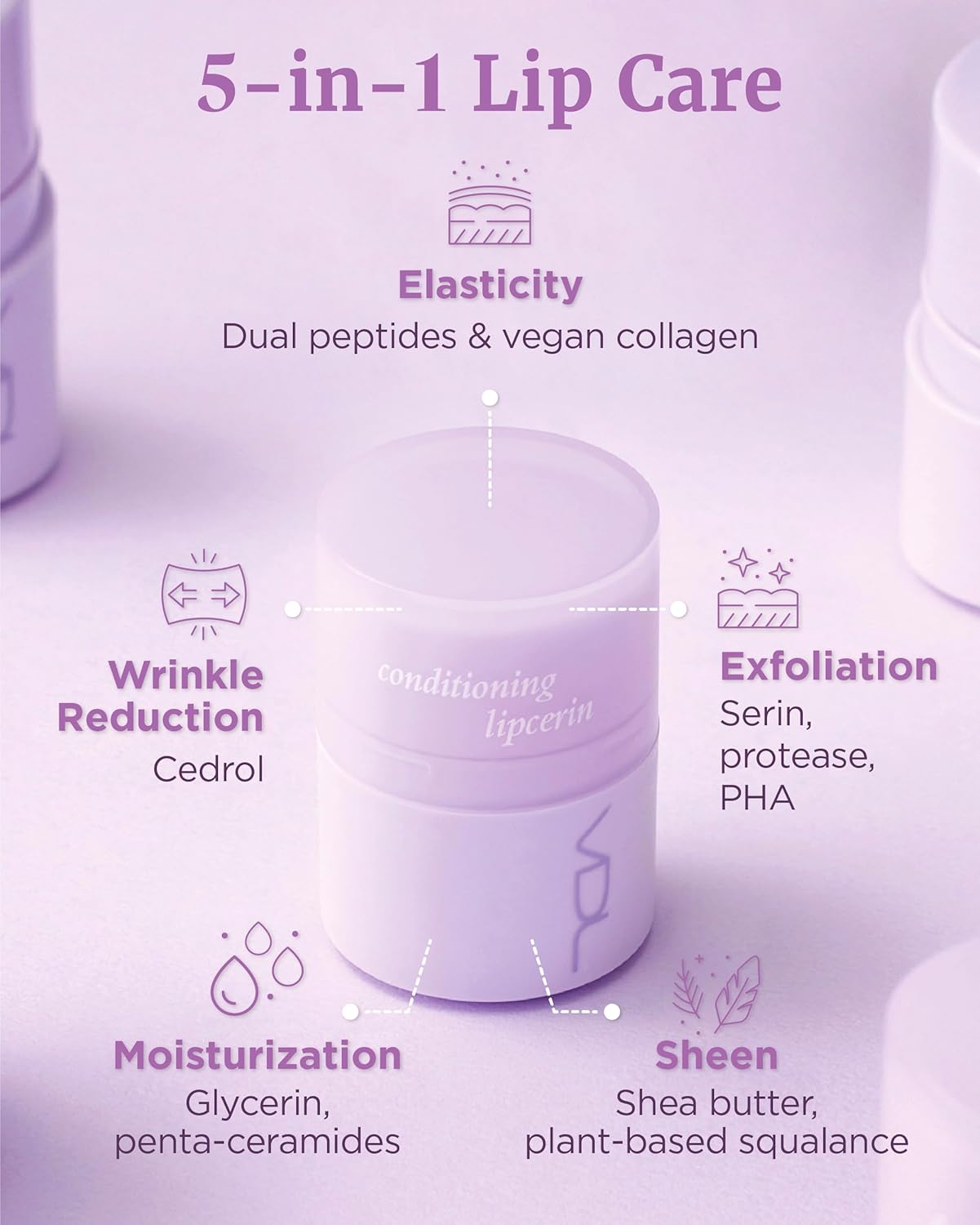 VDL Herbal Lipcerin (0.5fl oz) - Bergamot, Mallow Leaf, Sage. Long Term Moisturizing, Plumping, Conditioning Lip Gloss Balm. Korean Skin Care Sleeping Mask for Dry, Chapped Lips.