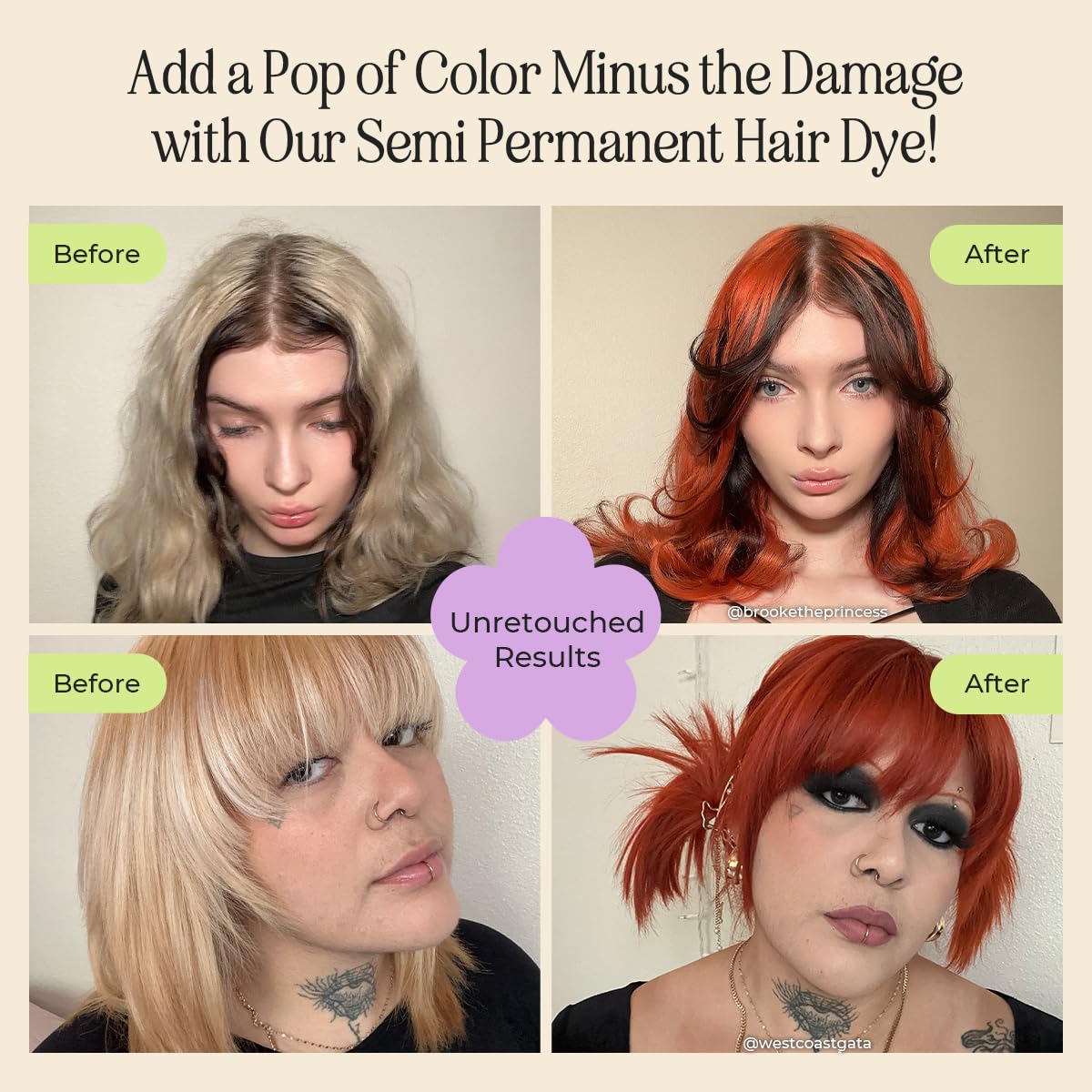 INH Semi Permanent Hair Color | Color Depositing Conditioner | Orange Hair Dye | No Bleach, No Peroxide Temporary Fire Opal Tint for Women & Men | Vegan, Ammonia Free, Sulfate Free | Ready to Use, 6oz