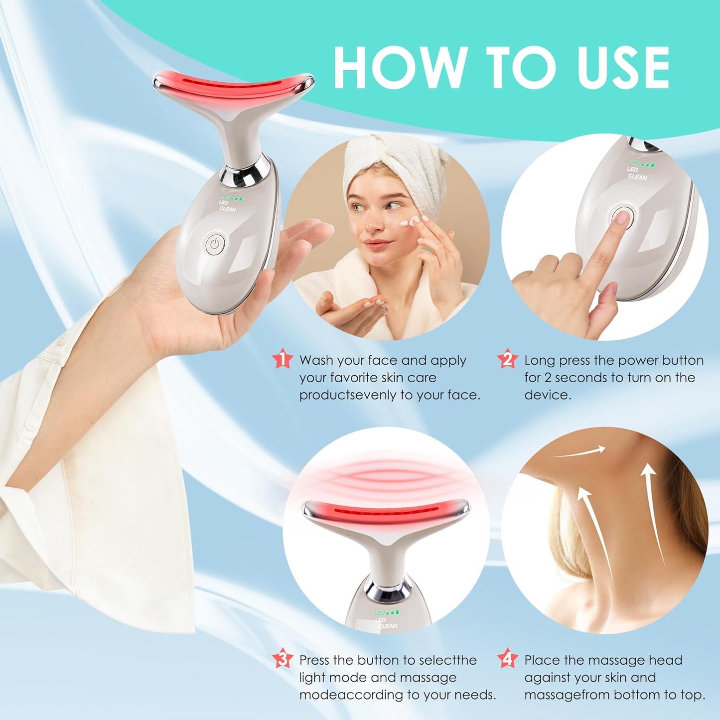 Facial Massager Red-Light-Therapy-for-Face and Neck, Face 𝖲 culpting Wand with 7 Color (Champagne)