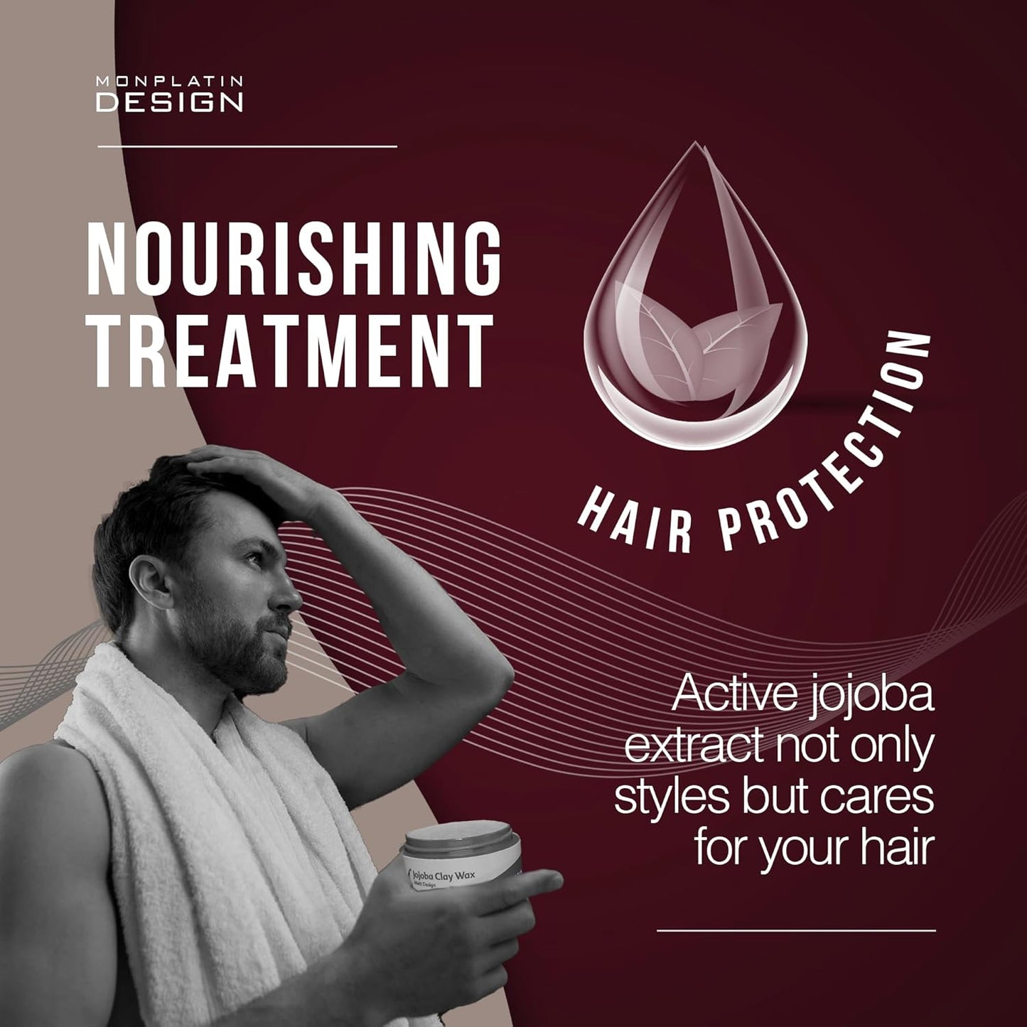 Mon Platin Jojoba Hair Wax - Men's Matte Styling Grooming Product for Hair with Firm Hold, Moisturizing Extract - Flake-Free, 150 ml