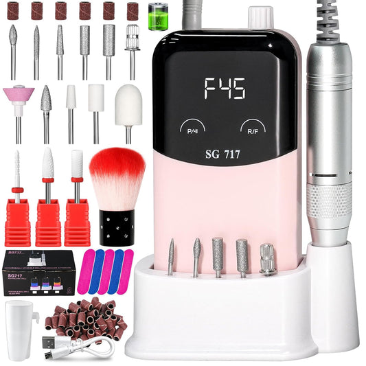 Professional Electric Nail Drill Machine,45000RPM Portable Rechargeable Efile Nail Drill Cordless,Electric Nail File Kit for Women (Pink)