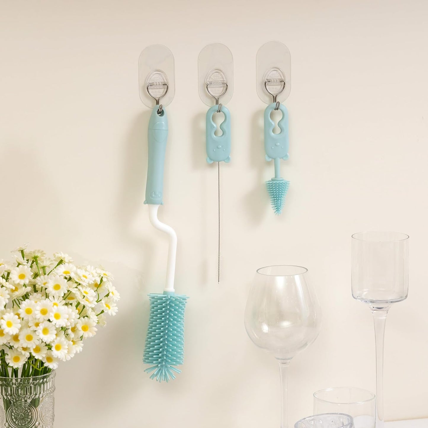 Silicone Spinning Bottle Cleaning Brush, 13.4in Long Handle Water Cup Bottles Cleaner for Baby Bottles, Sports Bottle, Glass Vase, Tumbler, with a Tiny Cup Lid Gap Cleaning Brush, x Blue