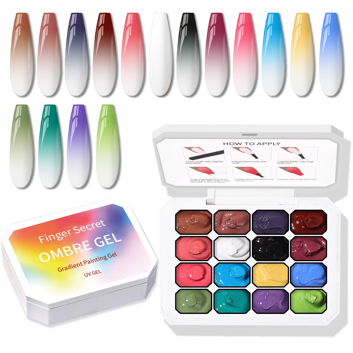 Sponge Pat Paint Nail Gel, Ombre Nails Gradient Gel Nail Blush Blooming Aura Nails Drawing Stripper Floral Painting DIY Nail Art, No Wipe, UV/LED Curing (16 Colors B)