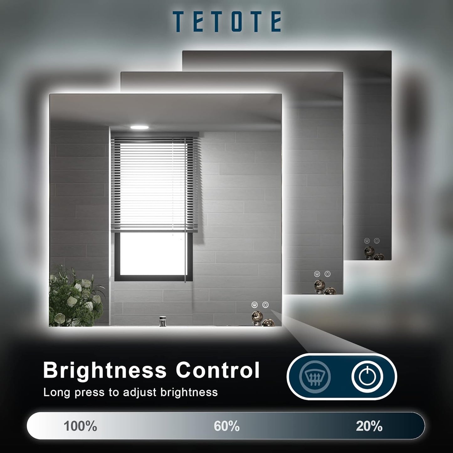 TETOTE 36x36Inch LED Backlit Bathroom Mirror with Lights,3Color White/Warm/Natural,Anti-Fog Lighted Mirror,Dimmable,Vanity Mirror,Wall Mounted