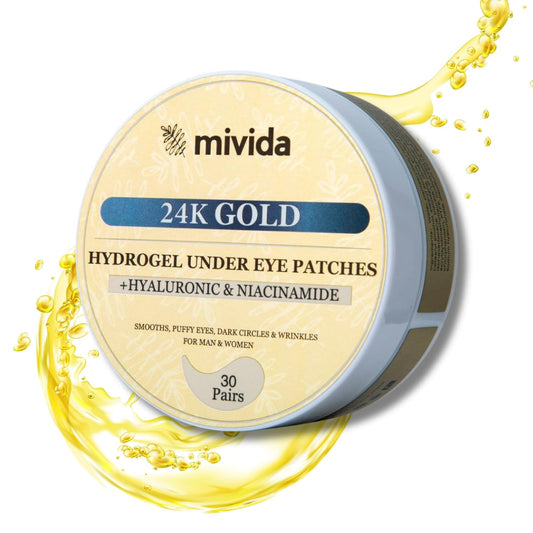 24k Gold under eye patches | Biodegradable Under eye mask with Hyaluronic Acid and Niacinamide | 30 pairs | Eye Masks For dark circles, wrinkles and puffiness