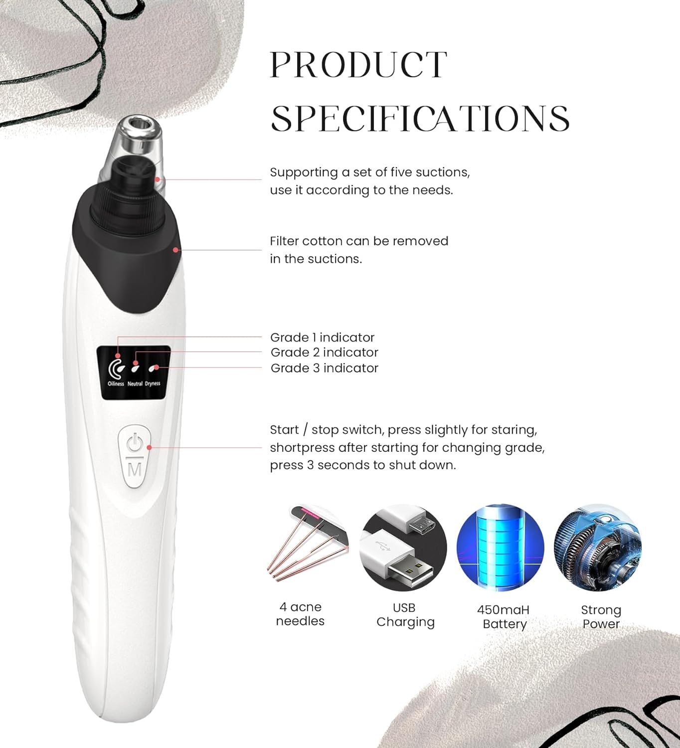 2025 Blackhead Remover Pore Vacuum,Facial Pore Cleaner-5 Suction Power,5 Probes,USB Rechargeable Blackhead Vacuum Kit Electric Acne Extractor Tool for Adult