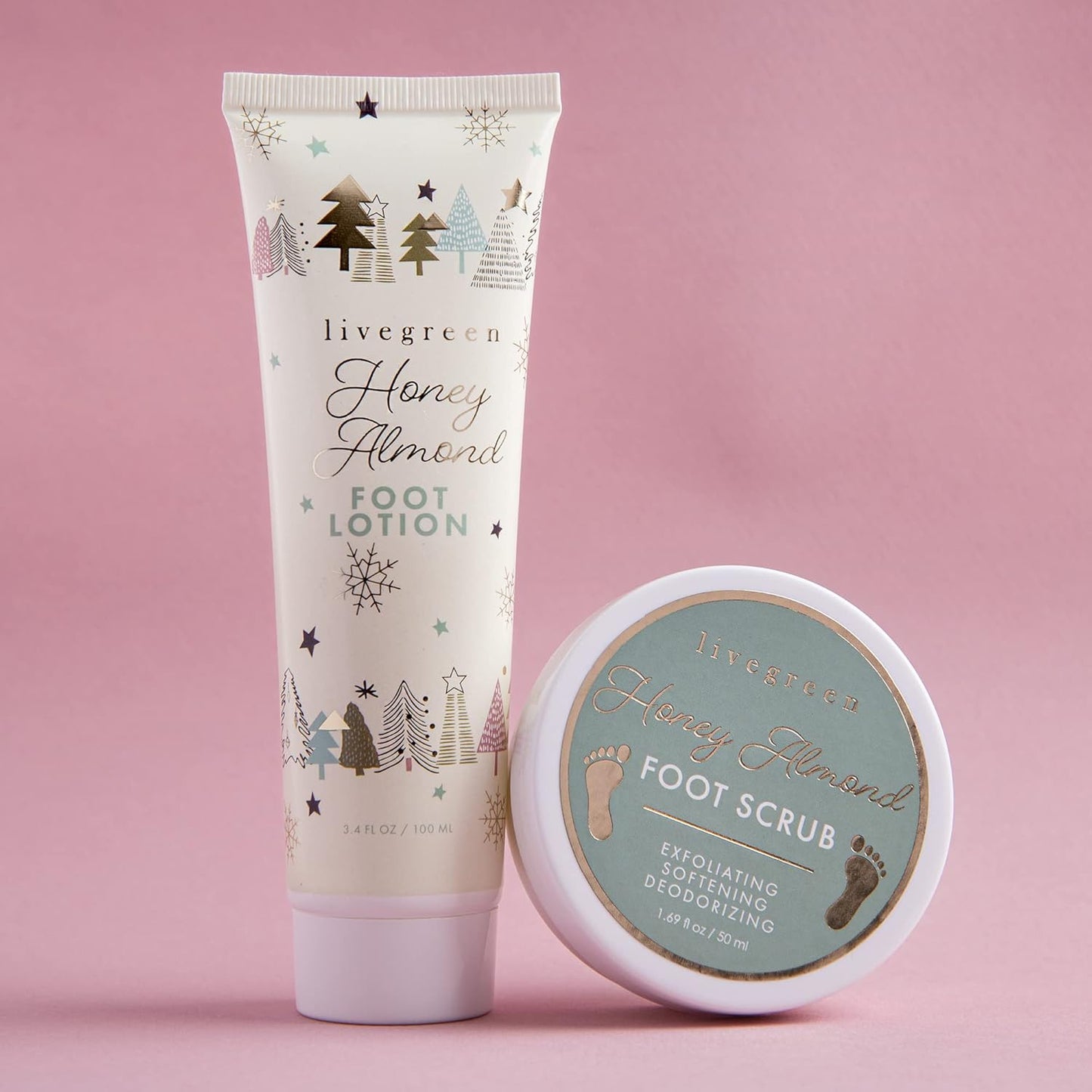 Live Green Bath and Body Set- Foot Spa Set with Fuzzy Socks, Lotion, and Scrub (Honey Almond)