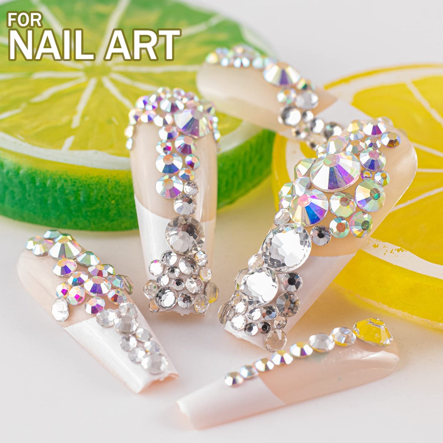 Two Packs of Flatback Rhinestones 4000 Pcs Nail Art Rhinestones Flatback Crystal AB+Transparent White Clear Rhinestone with Picker Pencil and Tweezer for Nail Art and Decoration