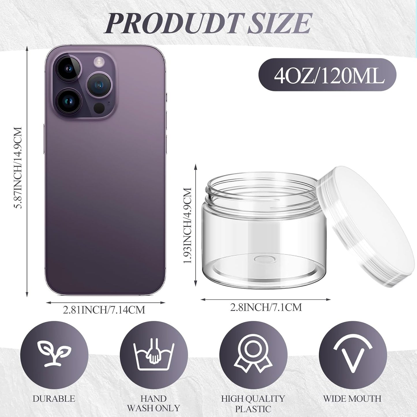 SATINIOR 24 Pieces Empty Clear Plastic Jars with Lids Round Storage Containers Wide-Mouth for Beauty Product Cosmetic Cream Lotion Liquid Butter Craft and Food (Transparent Lid, 4 oz)