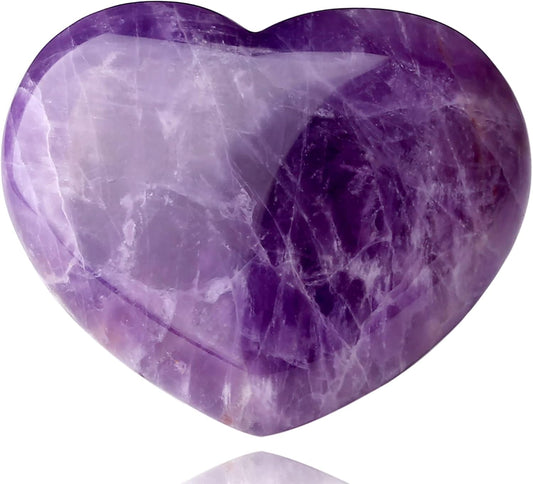 1.8" Large Amethyst Heart Healing Crystals Stone Gua Sha Palm Pocket Stones Meditation Love Gemstone Reiki Energy Balancing Meditation Mother's Day Gift