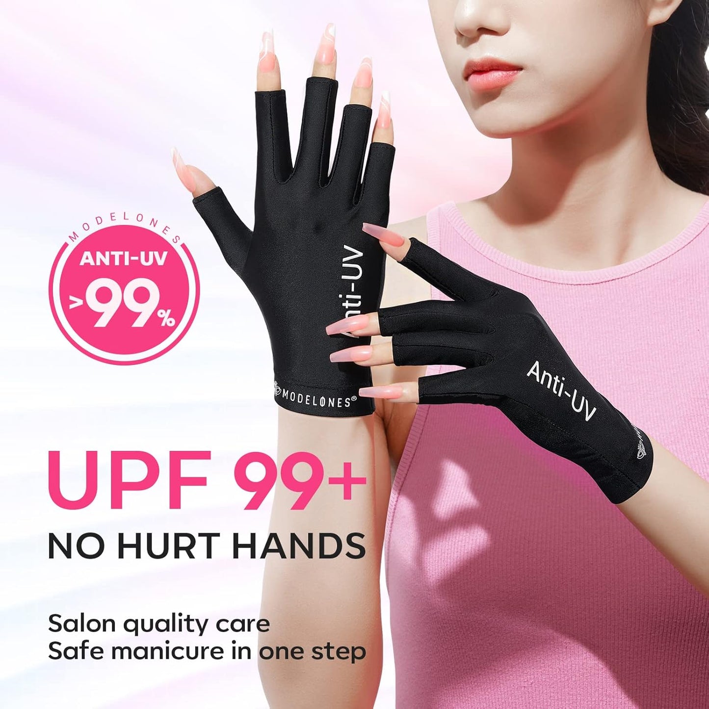 Modelones UV Light for Gel Nails with Gloves, 48 W Nail Dryer with 3 Timer Settings, Lamps for Gel Polish, Professional UPF99+ UV Protection Gloves for Art Manicure