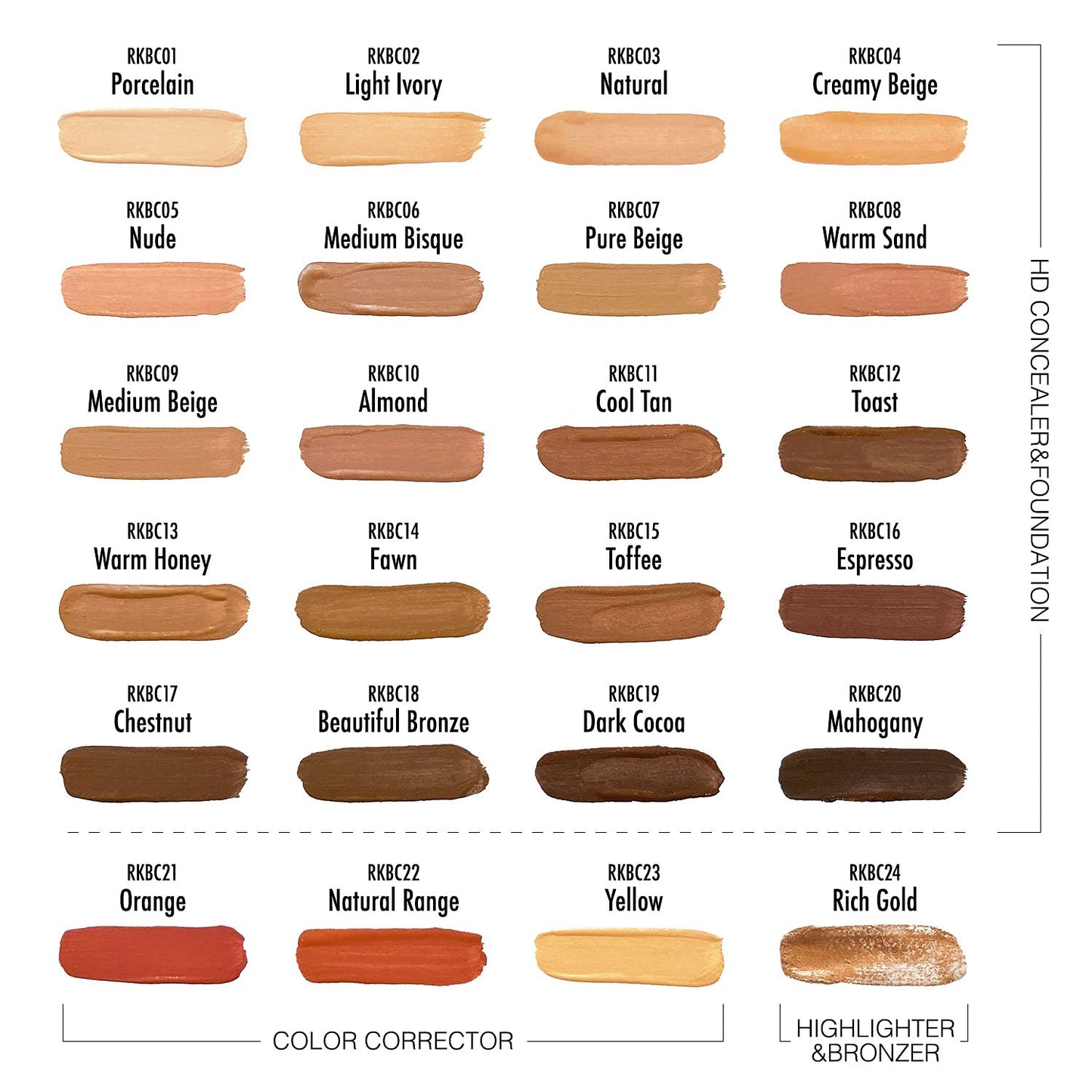 Ruby Kisses HD Brush Concealer & Foundation, Full Coverage, Color Correcting, Highlight, Contour 3 Pack (Dark Cocoa)