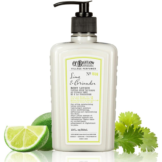 C.O. Bigelow Lime Coriander Body Lotion, Village Perfumer Moisturizing Body Lotion with Aloe Vera, Borage Oil & Olive Oil, 10 Fl Oz