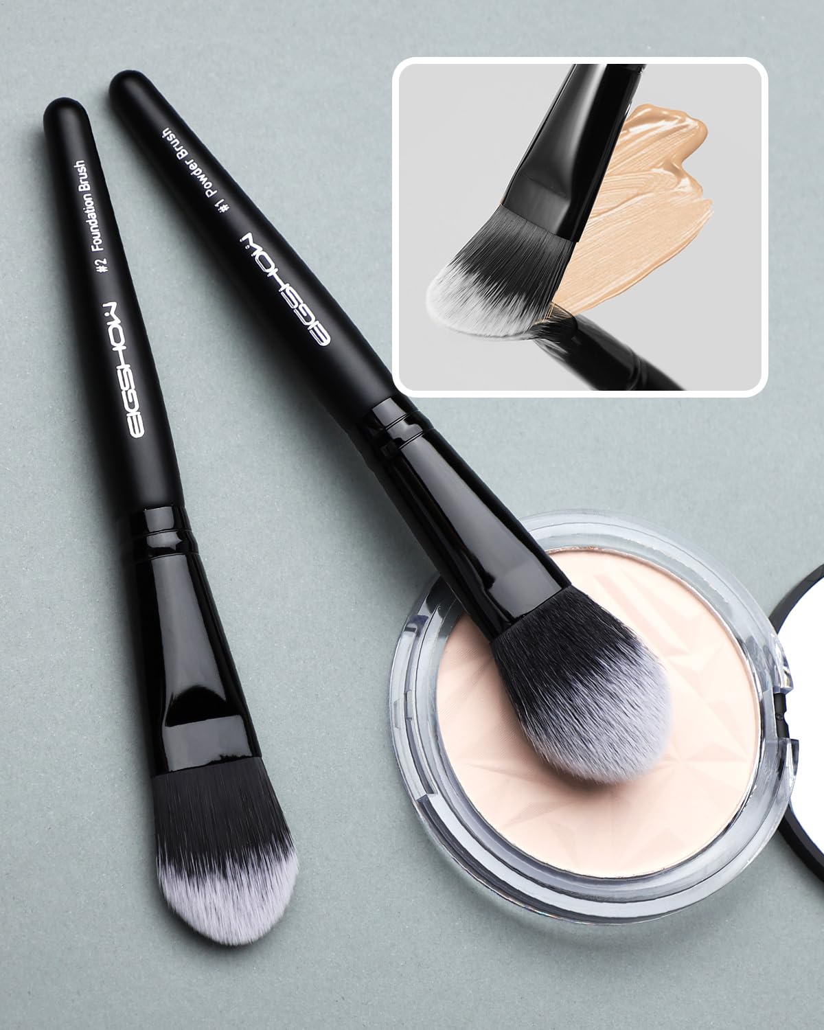 EIGSHOW 5Pcs Everyday Makeup Brush Set for Foundation Powder Eyeshadow Eyeliner, Vegan & Cruelty-Free, Travel Basic Make Up Brushes Kit for Women - Black