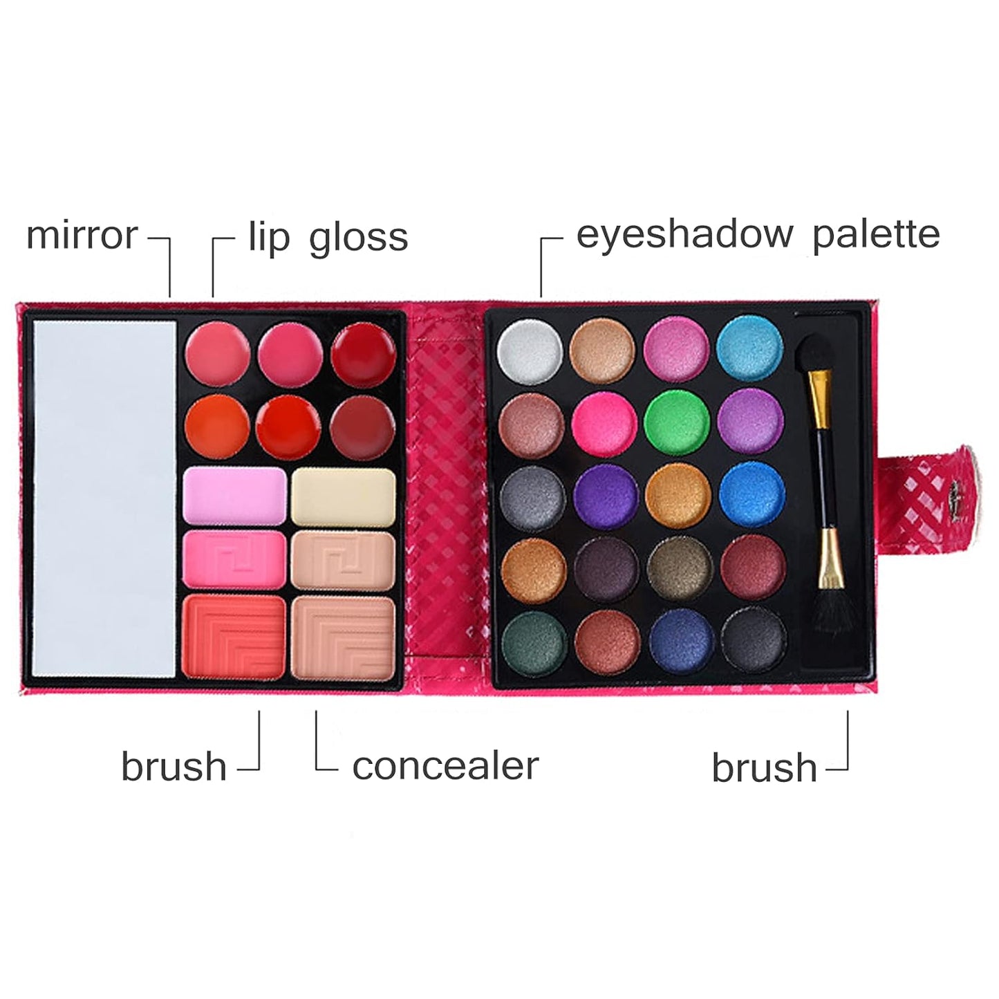 Professional All In One Makeup Kit Colorful 20 Eyeshadow, 6 Lip Glosses 3 Blushers 2 Powder 1 Concealer 1 Mirror 1 Brush, Long Lasting Beauty Full Makeup Set, Present Gifts for Girls Women