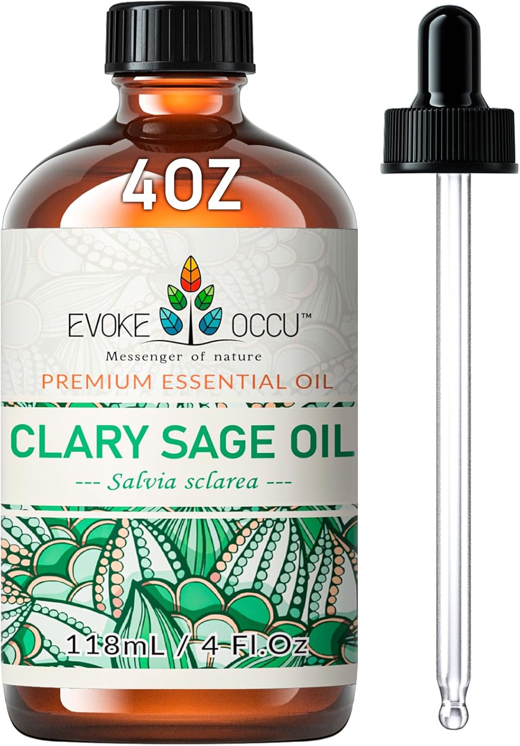 EVOKE OCCU Clary Sage Oil Essential Oil for Anxiety Relief, Moisturize Skin, Air Freshening, Add to Spray and Diffuser - 4 FL Oz