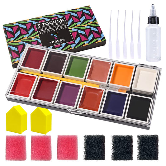 12 Colors Alcohol Activated Makeup Palette Set with Mimic Wound Sponge Makeup Egg for SFX Makeup Halloween Makeup