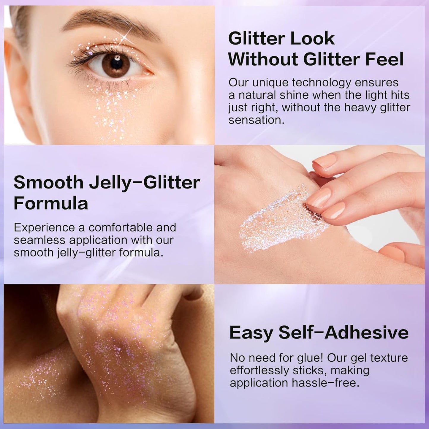 LANGMANNI Holographic Body Glitter Gel for Body, Face, Hair and Lip.Color Changing Glitter Gel Under Light. Vegan & Cruelty Free-1.35 oz (3# Neon Violet+4# Sapphire Blue)