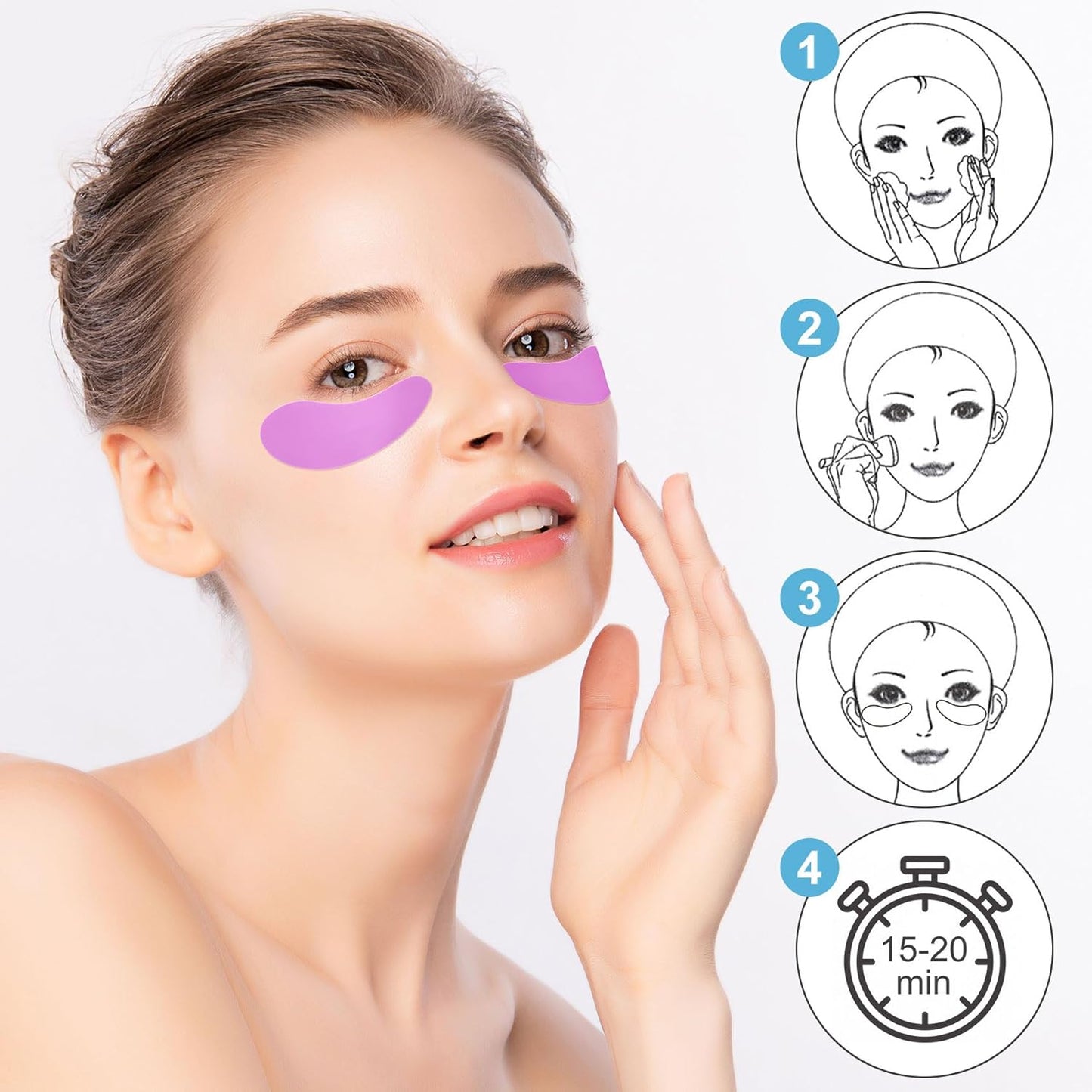Under Eye Patches 2 Pairs, Silicone Reusable Eye Patches, Under Eye Mask for Skin Care Effect to Reduce Wrinkles and Fine Lines (Purple)