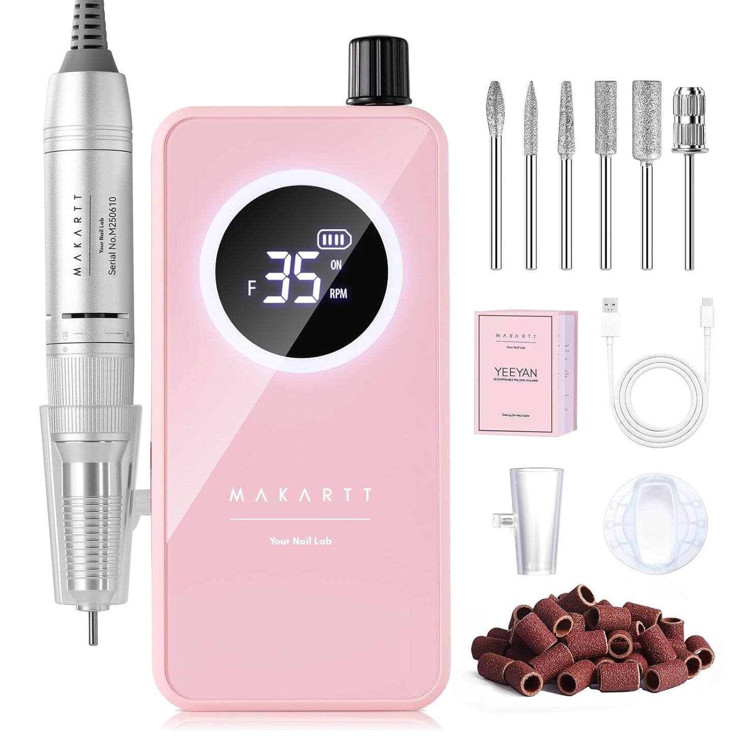 Makartt Rechargeable Nail Drill – 35000RPM Electric Nail File,Portable E File for Gel Nail Shaping & Removal, Quiet, Lightweight, 6H Battery, Easy to Use for Home & Salon, YEEYAN