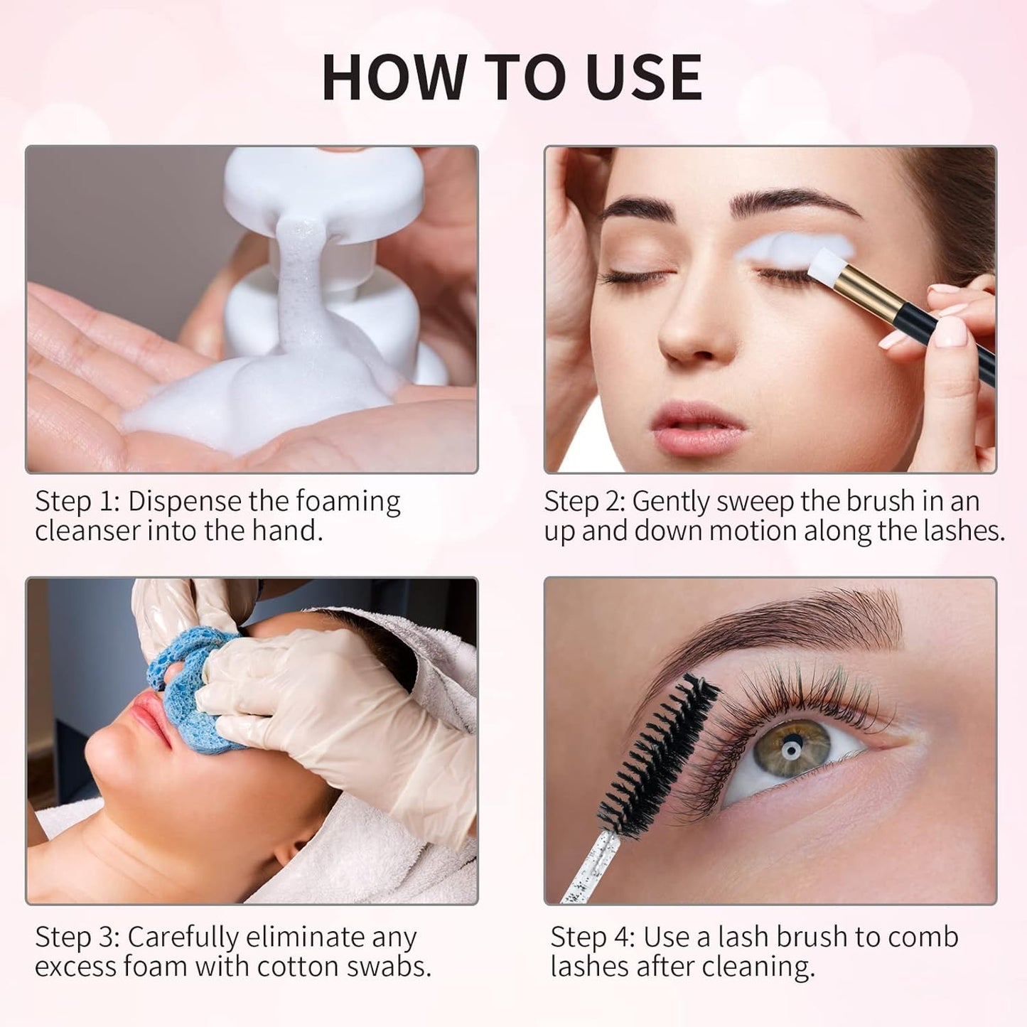 100 Pcs Lash Shampoo Bottle Brushes Set 20 Empty Foam Pump Dispensers 20 Label Stickers 20 Mascara Wands and Tubes 20 Cleansing Brush 20 Bag for Eyelash Extensions Aftercare(Black)