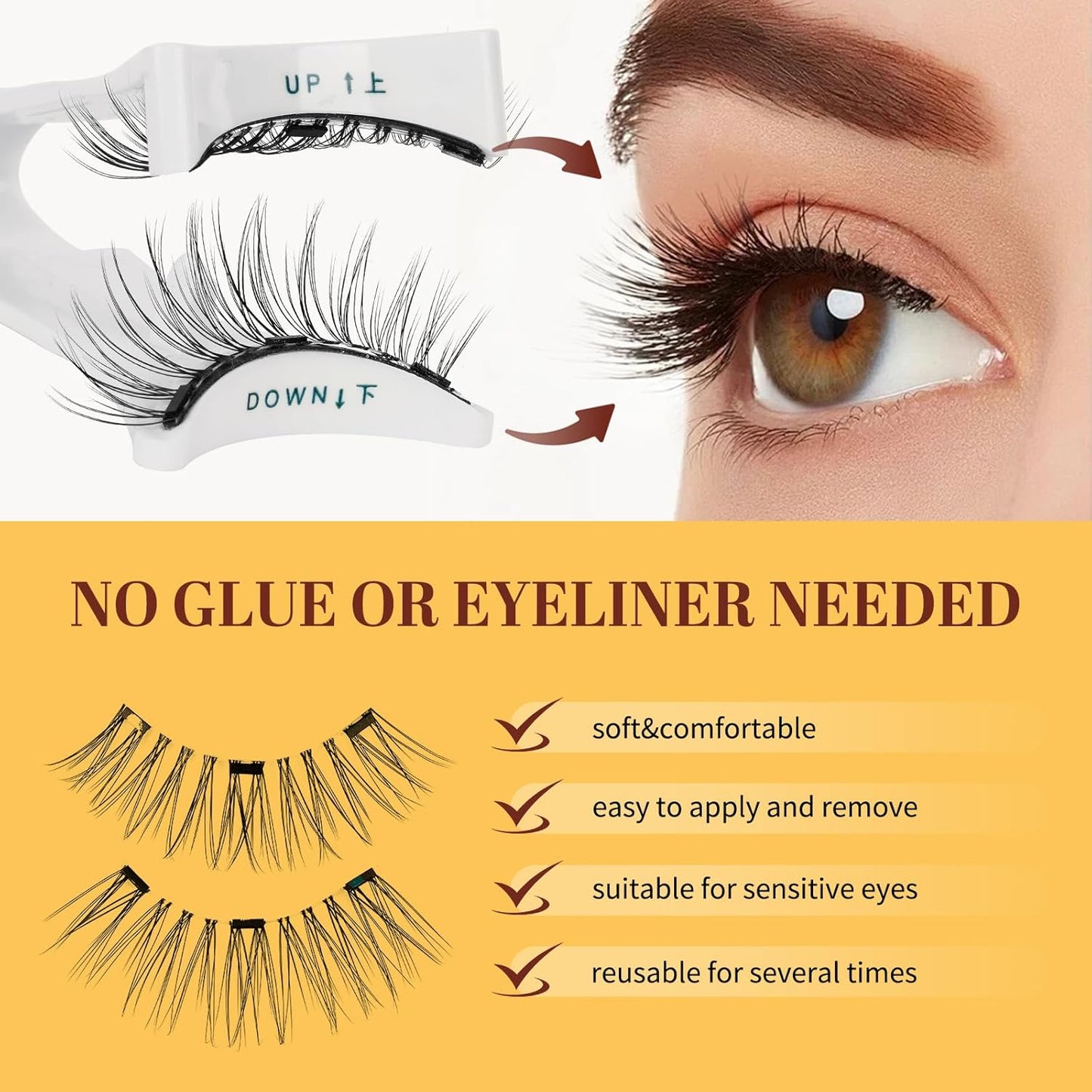 QUEWEL No Glue Needed Eyelashes - Magnetic Lashes Natural Look, Reusable Lashes Kit with Applicator, Easy to Wear and Remove with Instructions