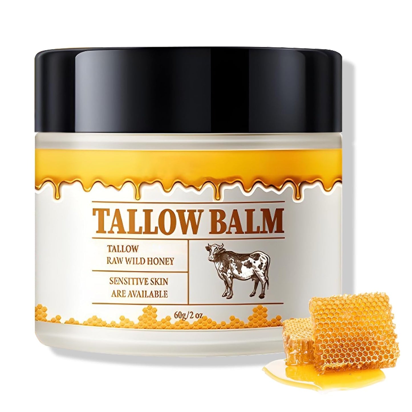 Beef Tallow and Honey Balm for Skin Tallow Face Moisturizer Natural Organic Tallow Honey All body Balm Tallow Body Moisturizer 2 Oz