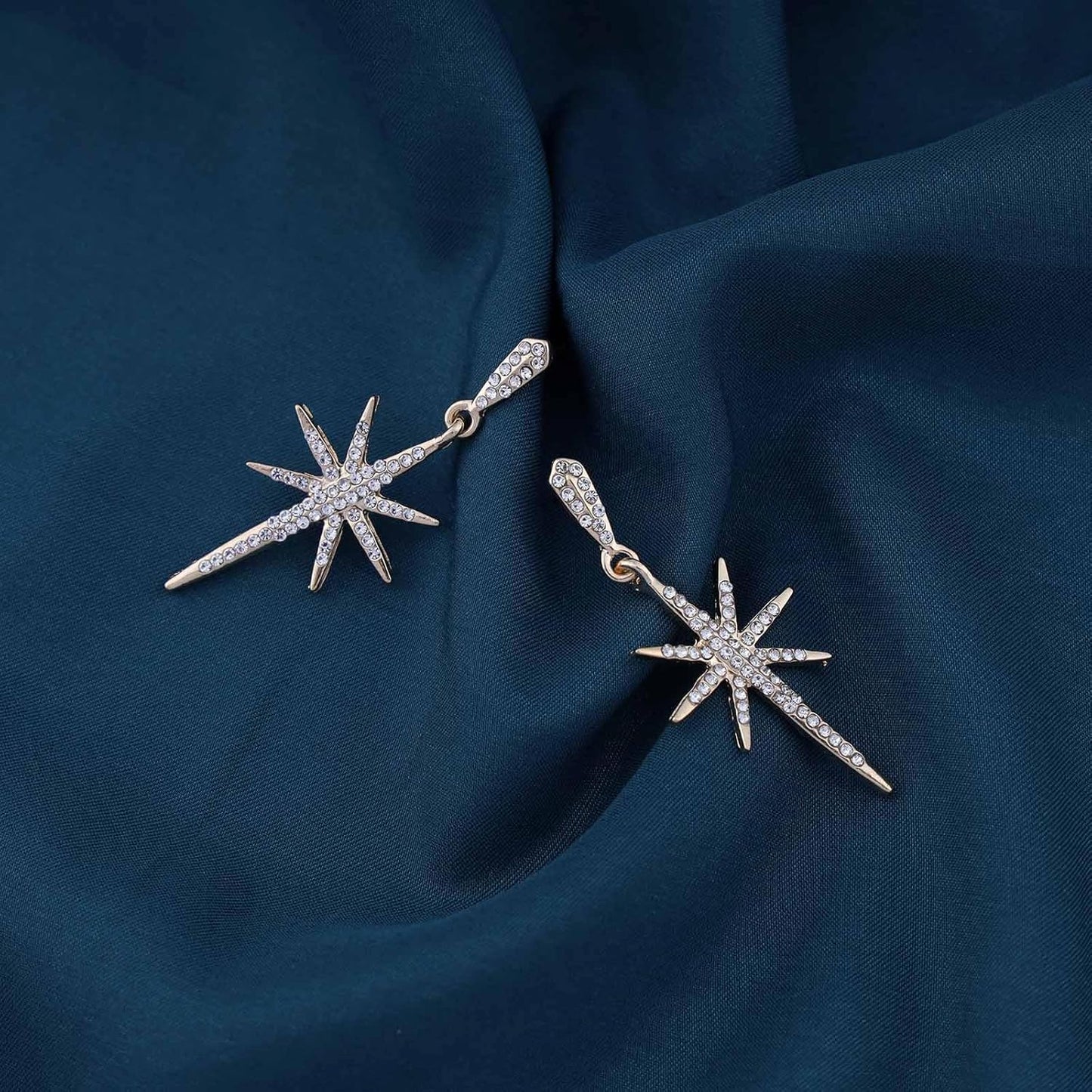 Vintage Crystal Northstar Dangle Earrings Rhinestone Northstar Studs Earrings Gold Cz Star Drop Earrings Sparkly Cz Starburst Earrings Jewelry for Women