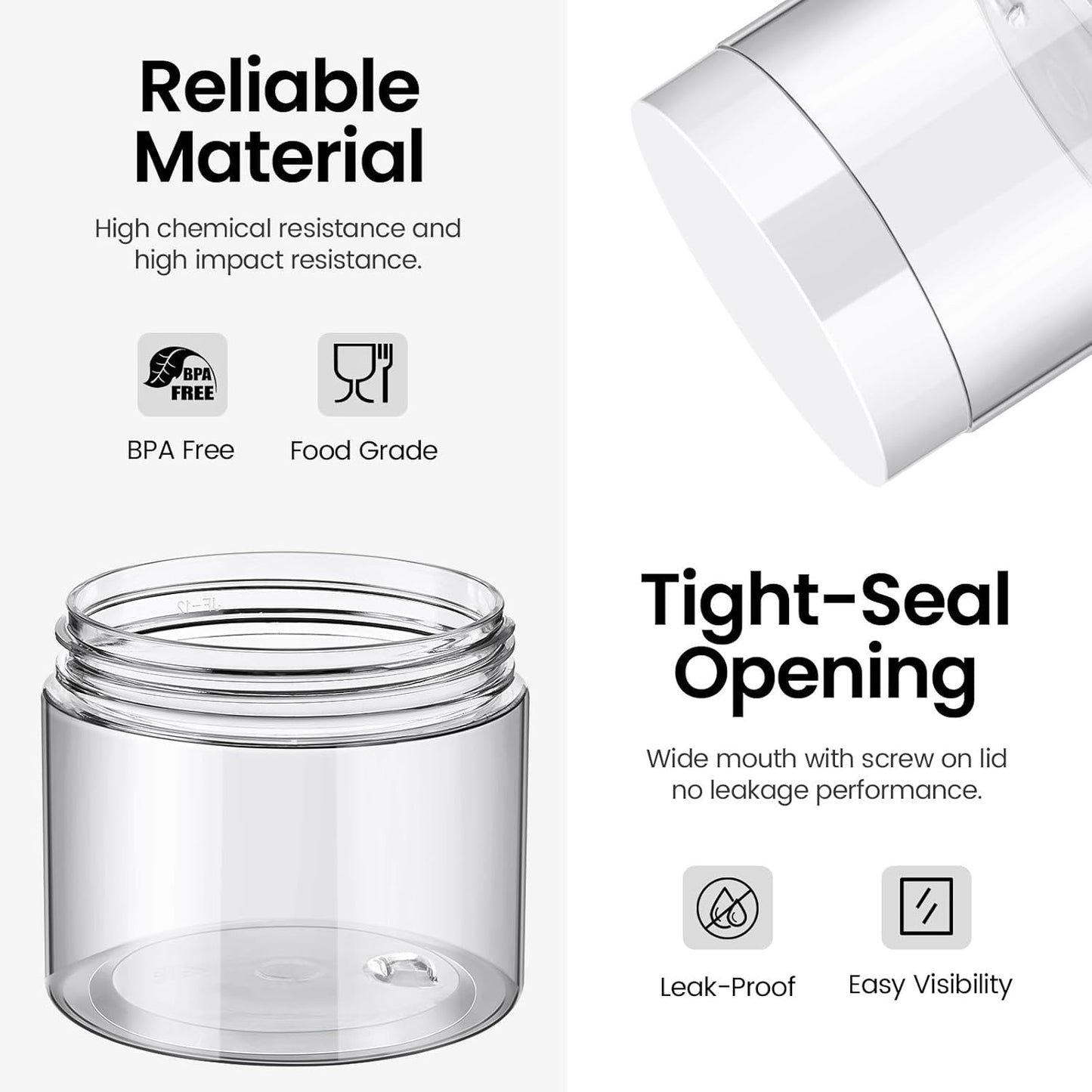 TUZAZO 48 Pack 6 Oz Plastic Container Jars with Lids and Labels BPA Free, Empty Round Clear Cosmetic Containers Plastic Slime Jars for Lotion, Cream, Ointments, Body Butter, Travel Storage (48)