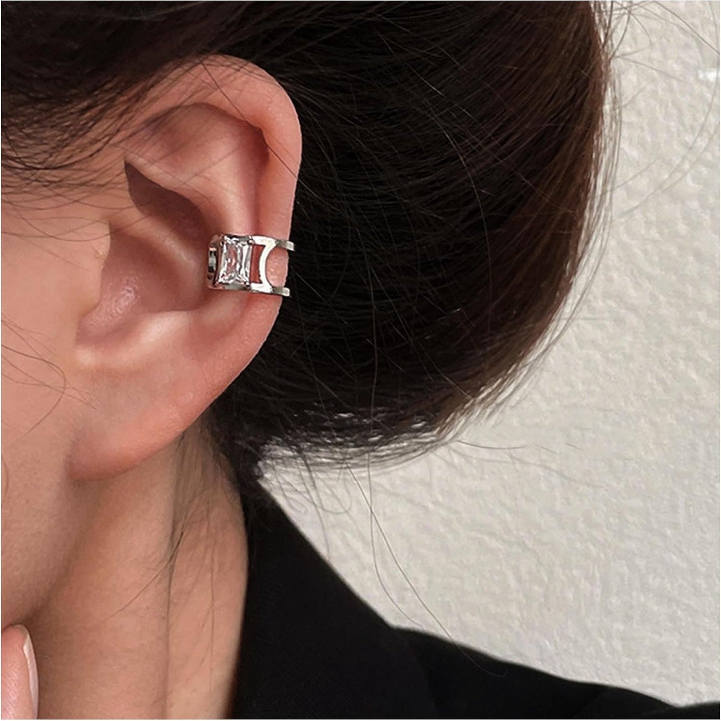 Vintage Crystal Ear Cuff Earrings Black Onyx Cuff Earrings Rhinestone Cartilage Earrings Silver Open Cuff Wrap Earrings Jewelry for Women