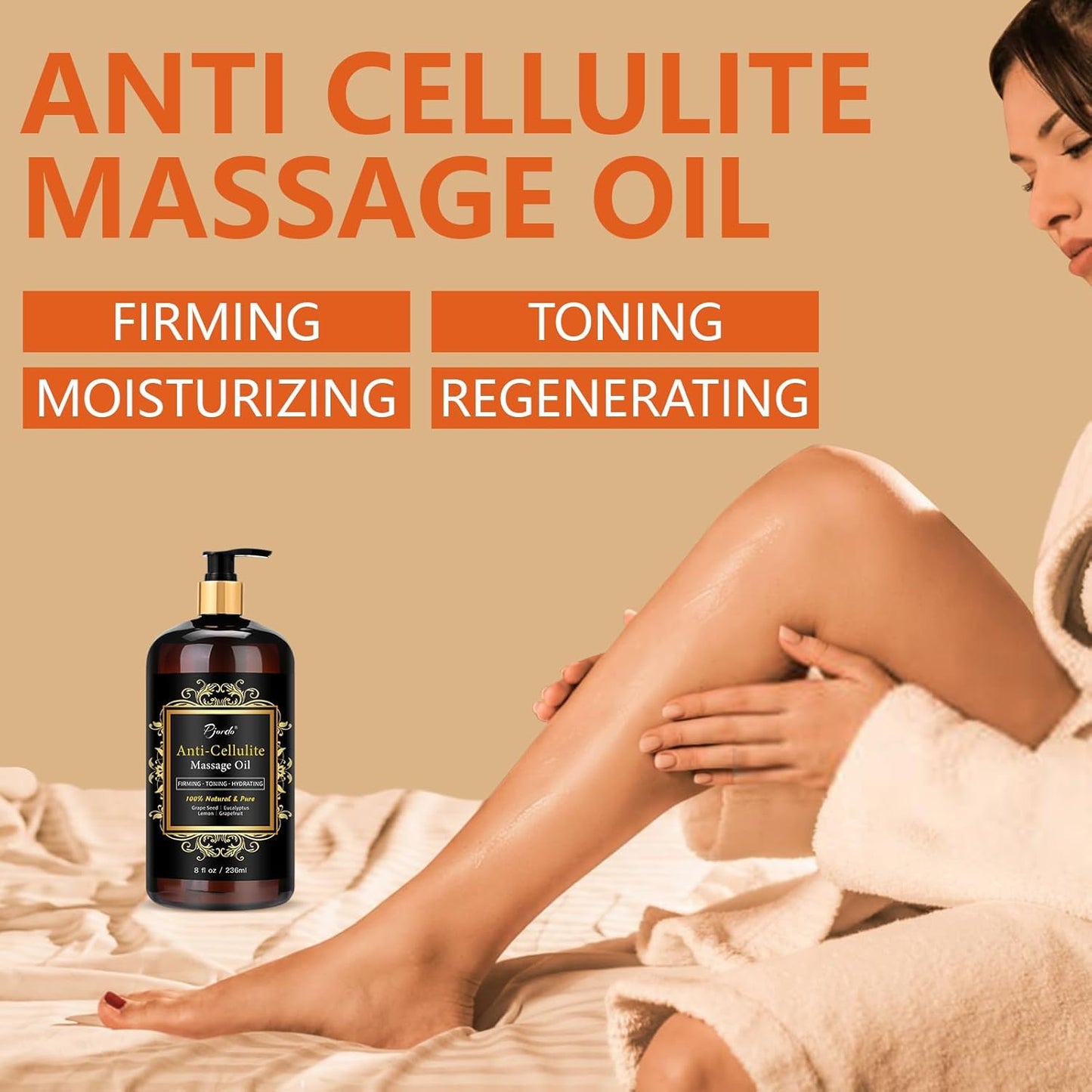 Anti Cellulite Massage Oil & Hot Cream Set with Massager, Natural Cellulite Remover, Oil & Massager for Legs Arms and Butt, Firm, Tighten & Moisturize Skin Soothes Muscles (8 Fl Oz)