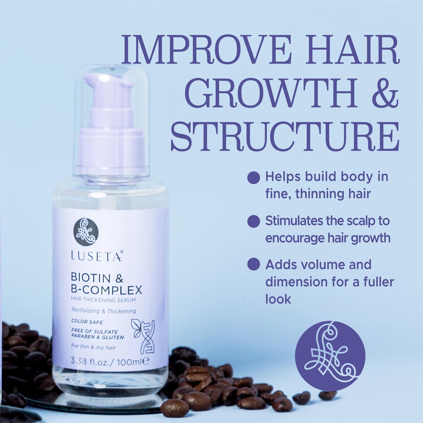 Luseta Biotin B-Complex Hair Oil Thickening & Strengthening for Thin and Dry Hair Promote Hair Growth 3.38oz